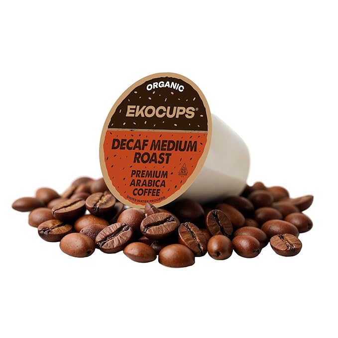EKOCUPS Organic Swiss Water Decaf Medium Roast Coffee Pods, 30% More Coffee Per Cup, Fair Trade Decaffeinated Coffee for Keurig K Cup Machines, Recyclable Pods, 40 Count
