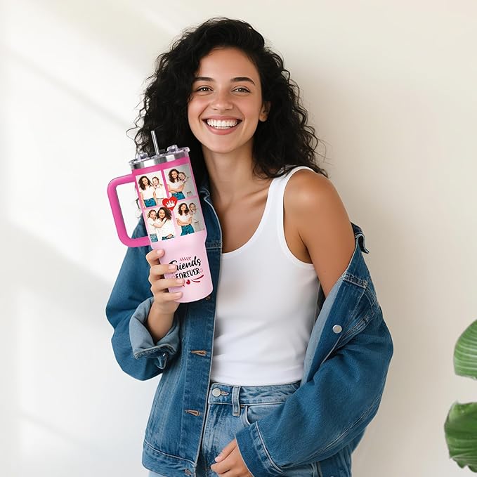 Personalized 40 oz Tumbler with Handle and Straw, Custom Tumbler with Picture, Text, Stainless Steel Travel Coffee Mug Cup, Personalized Gifts For Women Men Birthday Anniversary Wedding Gifts