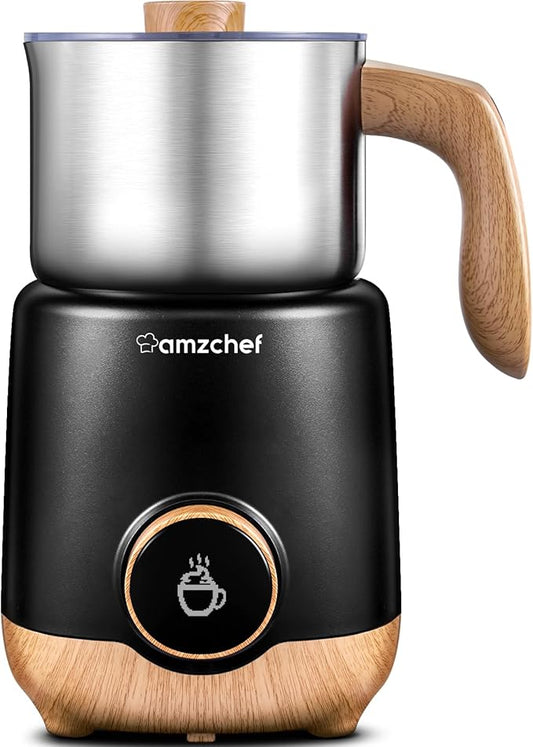 AMZCHEF 8-IN-1 Milk Frother and Steamer 21 oz, 550 Watts Split Stainless Steel Automatic Steamer, Milk's Warmer for Latte, Cappuccino, Hot Chocolate, Hot and Cold Froth, Heated Milk, Baby Food Silver