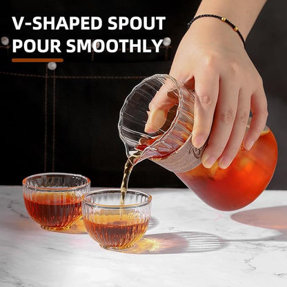 Small Glass Coffee Server Set of 2 - Manual Pour Over Coffee Maker 16oz, Borosilicate Glass Coffee Carafe with Heat-Resistant Wood Ring,2 Pack