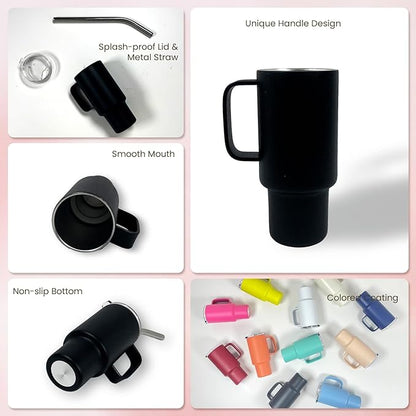 Cute Shot Glasses with handle 2oz, Mini Shot Tumbler with Lid and Straw, Kawaii Insulated Tumblers for Espresso Coffee Spirits Cute Stuff Funny Gifts (6x Black)