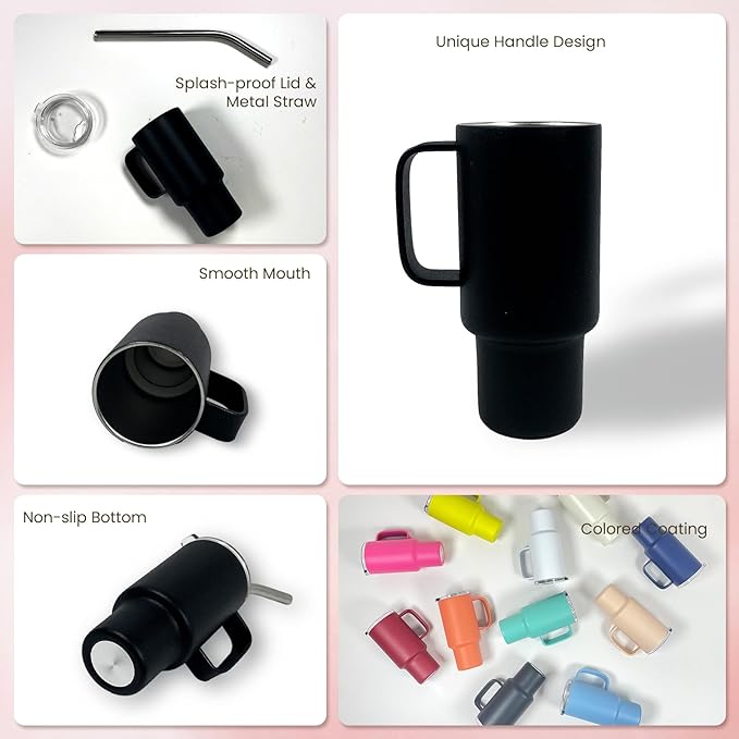 Cute Shot Glasses with handle 2oz, Mini Shot Tumbler with Lid and Straw, Kawaii Insulated Tumblers for Espresso Coffee Spirits Cute Stuff Funny Gifts (6x Black)