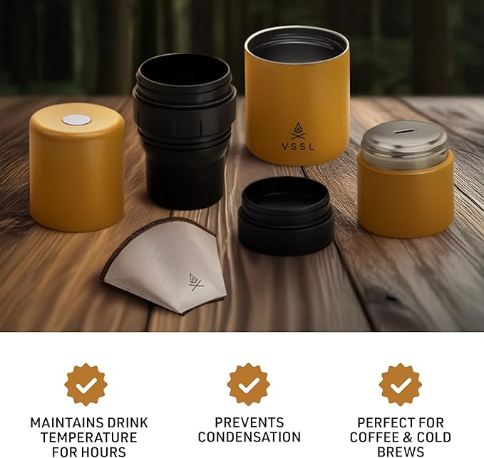 Nest Pour Over Coffee Kit | Coffee Maker for Camping | All-In-One Travel Pour Over | Transportable Dripper, Two 10oz Stainless Steel Travel Mugs | Compact Storage & Adventure Ready | Sahara