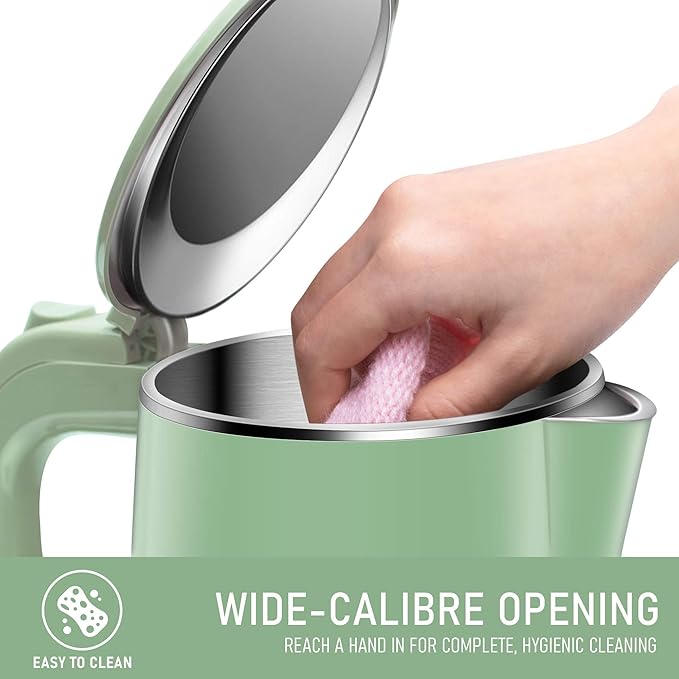 1.7L Electric Kettle Quiet, Double Wall Hot Water Boiler BPA-Free, Quiet Boil and Cool Touch Tea Kettle, Cordless with Auto Shut-Off & Boil Dry Protection, 1500W Fast Boiling, Green