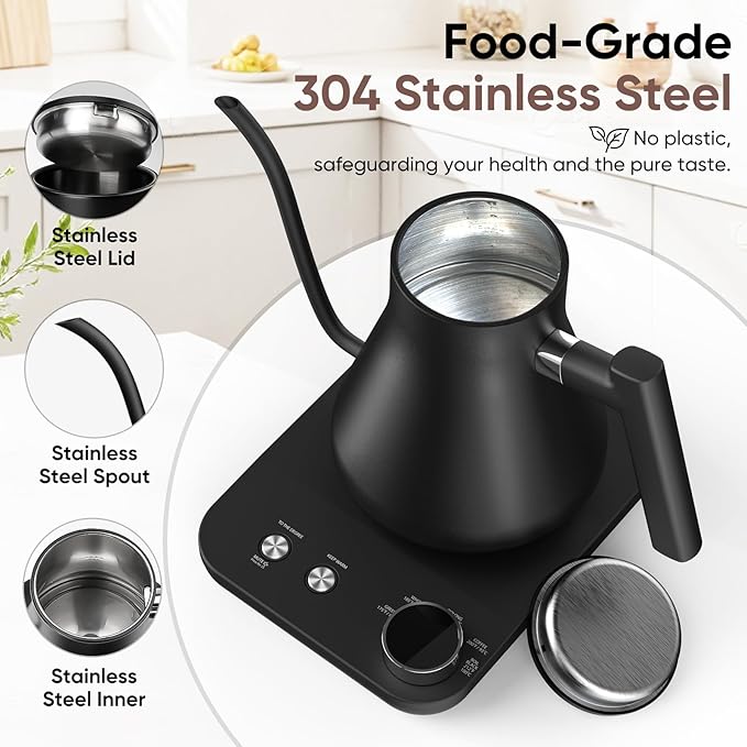 COZII Gooseneck Electric Kettle with ±1°F Temperature Control, 1200W Quick Heating for Pour Over Coffee & Tea, 0.9L Water Boiler with 24H Keep Warm & Auto Shut Off, Stainless Steel Interior, Black