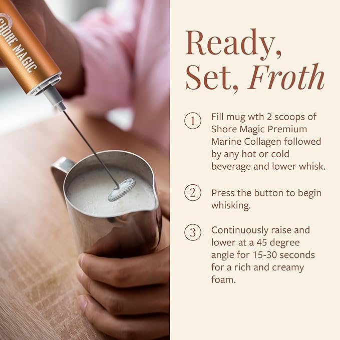 Premium Stainless Steel Handheld Milk Frother – Battery Operated Mini Blender/Whisk – Creates Rich, Creamy Froth for Lattes, Cappuccinos & Cold Drinks