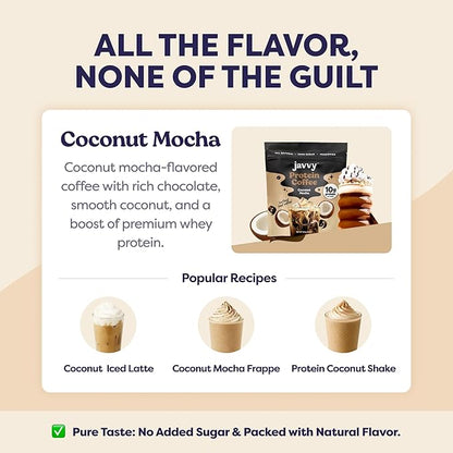Coconut Mocha Protein Iced Coffee - Premium Whey Protein & Instant Iced Coffees - 100% Natural Cold Brew Coffee - Zero Artificial Flavors & Sweeteners, 80 mg Caffeine, 0g of Sugar, 20 Servings