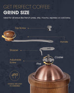 Load image into Gallery viewer, POLIVIAR Manual Coffee Grinder, Coffee Bean Grinder with Adjustable Ceramic Burr, Vintage Style Wooden Hand Coffee Grinder, Large Capacity Burr Coffee Grinder with Brush and Spoon (JX2022-CG20)