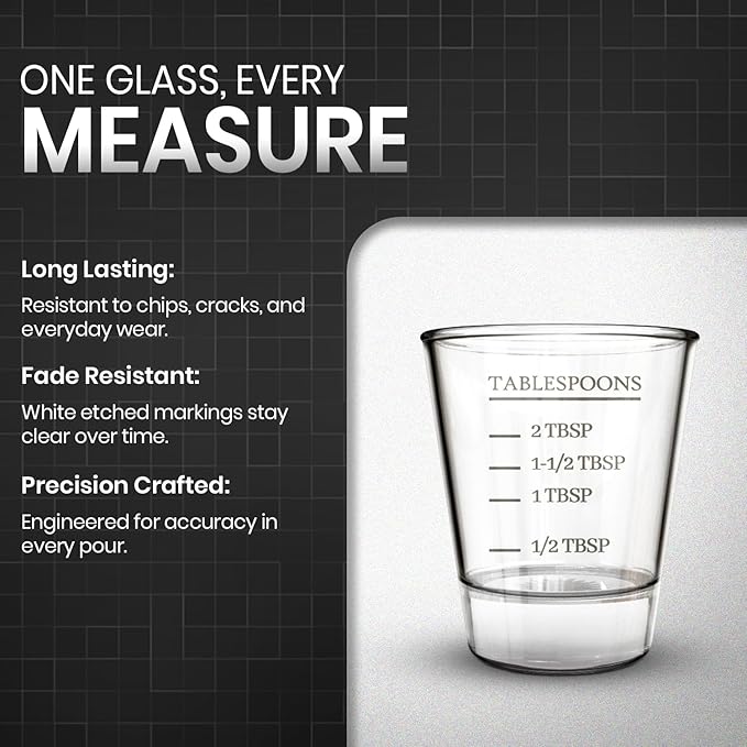Rattleware Premium 1.5 oz Graduated Shot Glass – Heavyweight Glass with Oz, ml, tsp, tbsp Markings – Stylish & Durable for Home Bars, Coffee, Espresso Shots, Cocktails & Gatherings