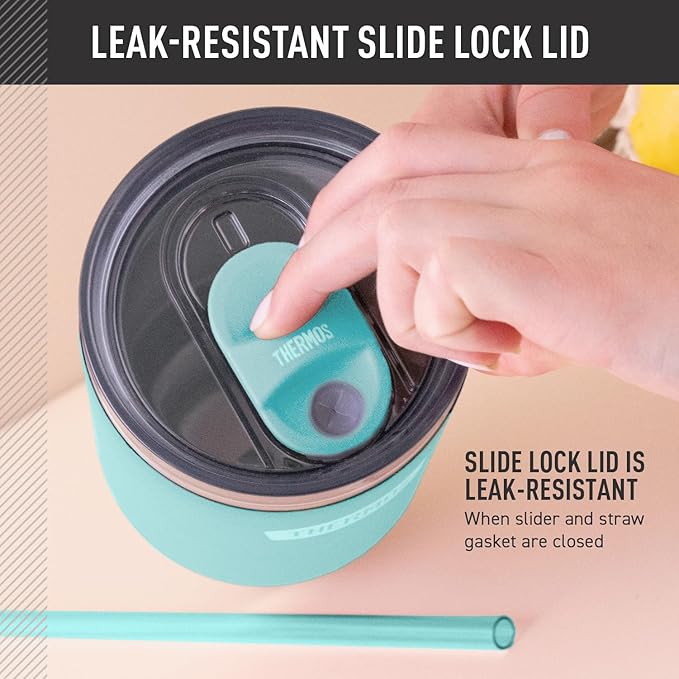 THERMOS Stainless Steel Cup Holder Mug - 40 Ounce, Sea Green - Insulated Tumbler with Lid and Straw, Plus Leak-Resistant Slide Lock