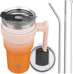 Load image into Gallery viewer, 30 oz Tumbler with Handle and 2 Straw 2 Lid, Insulated Water Bottle Stainless Steel Vacuum Cup Reusable Travel Mug,Coral