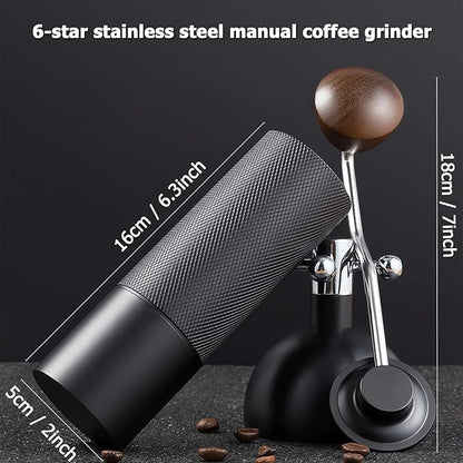 Manual Coffee Grinder with Double Bearing System Coffee Bean Grinder, 25g Capacity Hand Coffee Grinder, Stainless Steel 6-Star Burr Mill (BLACK, 6star-stainless steel)