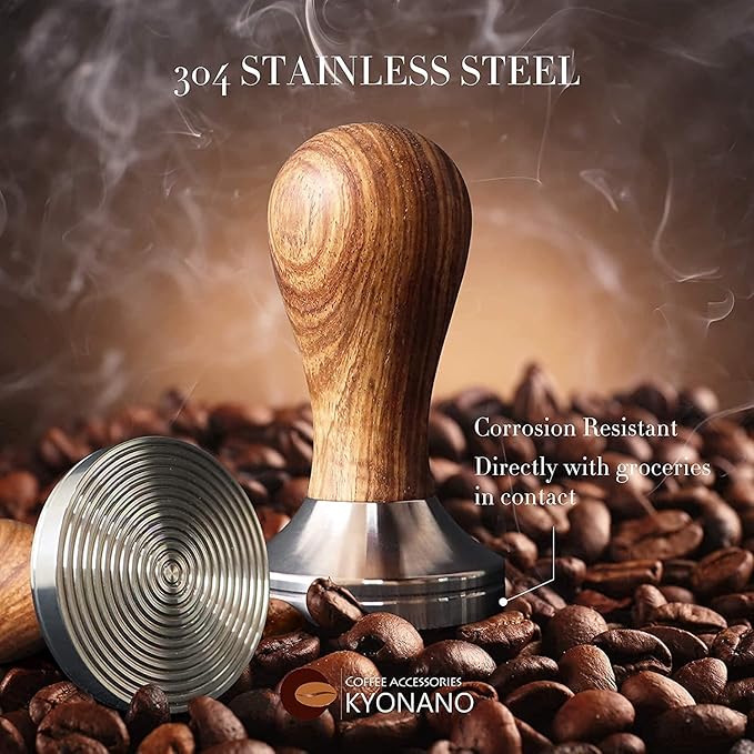 KYONANO Espresso Coffee Tamper 51mm - Espresso Press Tamper- Espresso Hand Tamper with Stainless Steel Base and Scented Rosewood Handle - Compatible with 51mm Delonghi Bottomless Portafilter