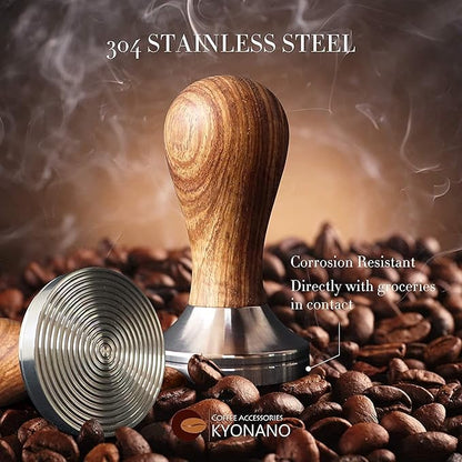 KYONANO Espresso Coffee Tamper 51mm - Espresso Press Tamper- Espresso Hand Tamper with Stainless Steel Base and Scented Rosewood Handle - Compatible with 51mm Delonghi Bottomless Portafilter