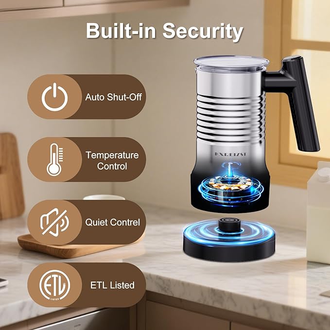 Milk Frother and Steamer, 4 in 1 Milk Frother Electric with LED Temp Display, Warm and Cold Automatic Foam Maker Stainless Steel with Touch Screen for Coffee, Latte, Cappuccino, Hot Chocolate