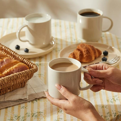 Sweese Stackable Coffee Mugs - 10 Oz Porcelain Cups for Specialty Coffee Drinks, Cappuccino, Cafe Mocha, Latte and tea, Set of 4, White Grey