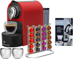 Load image into Gallery viewer, ChefWave Espresso Machine for Nespresso Compatible Capsules (Red) Bundle with Capsule Holder, 2 Glass Cups and Descaling Powder (2 Items)