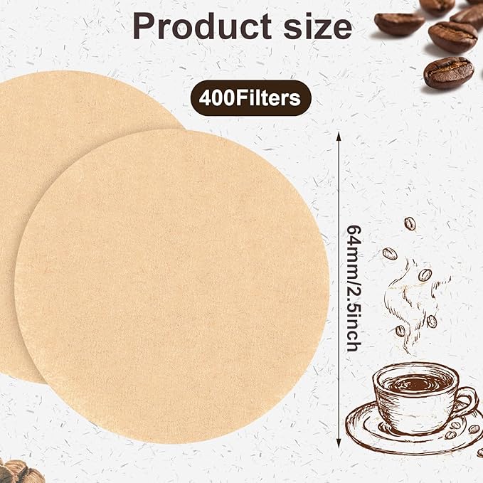 400Pcs Replacement Coffee Filter Paper, 2.5in Unbleached Natural Round Coffee Filter Coffee Accessories Compatible with Aeropress Coffee Makers