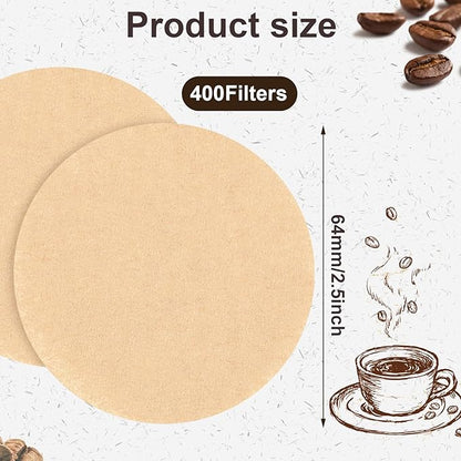 400Pcs Replacement Coffee Filter Paper, 2.5in Unbleached Natural Round Coffee Filter Coffee Accessories Compatible with Aeropress Coffee Makers