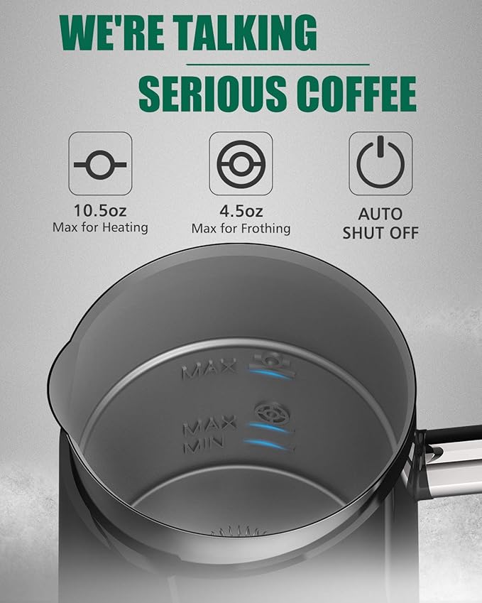 Huogary Milk Frother, Milk Steamer for Milk Foam & Hot Milk(4.5oz/10.5oz), Electric Milk Frother and Warmer for Homemade Coffee, 120V (Black)