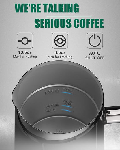 Huogary Milk Frother, Milk Steamer for Milk Foam & Hot Milk(4.5oz/10.5oz), Electric Milk Frother and Warmer for Homemade Coffee, 120V (Black)