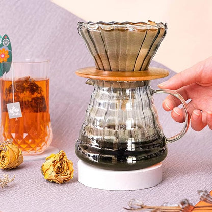 SOTECH Pour Over Coffee Maker Set with Black Gooseneck Kettle, Wooden Pad Holder, Coffee Dripper Server, DIY Manual Portable Coffee Maker Set