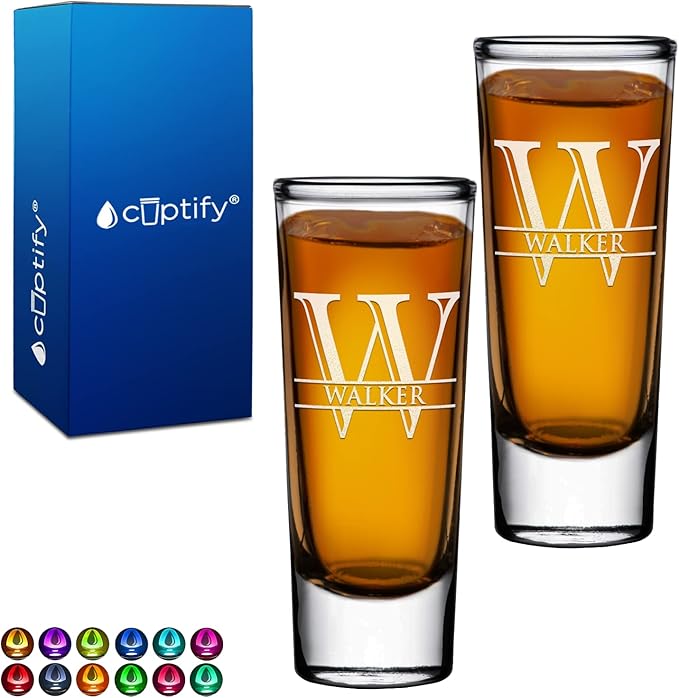 Personalized Shot Glasses Set of 2 Custom 2 oz Cordial Shot Glass Initial and Name for Gifts, Weddings, Birthdays, Party, Event, Decorations