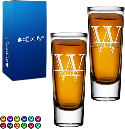 Personalized Shot Glasses Set of 2 Custom 2 oz Cordial Shot Glass Initial and Name for Gifts, Weddings, Birthdays, Party, Event, Decorations
