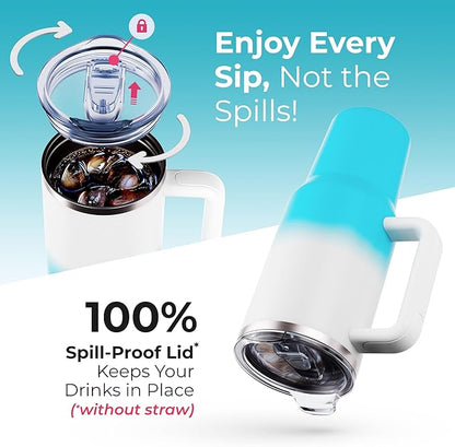 40 oz Tumbler With Handle and Straw Made of Stainless Steel - Double Wall Vacuum Insulated Tumbler With Lid - Sweat Proof Easy Grip, BPA-Free, Dishwasher Safe Tumbler (Blue & White)