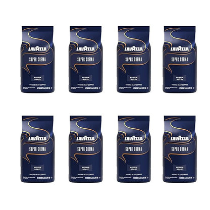 Lavazza Super Crema Whole Bean Coffee, Medium Espresso Roast, Arabica and Robusta Blend, 2.2 lb Bag (Pack of 8)
