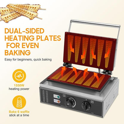 Commercial Waffle Stick Maker, Non-Stick Waffle Maker, Restaurant Flip Waffle Stick Maker, Makes Individual Waffles, Time and Temperature Controls, for Restaurant Snack Bar Home Use