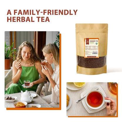 Soeos Organic Red Rooibos Loose Leaf Tea, 16 Ounce (1LB), Naturally Caffeine-Free Herbal Tea, USDA and Non-GMO Certified, Gluten Free, Keto Friendly, Rich Aroma & Smooth Flavor, South African Grown, Perfect for Hot or Iced Tea