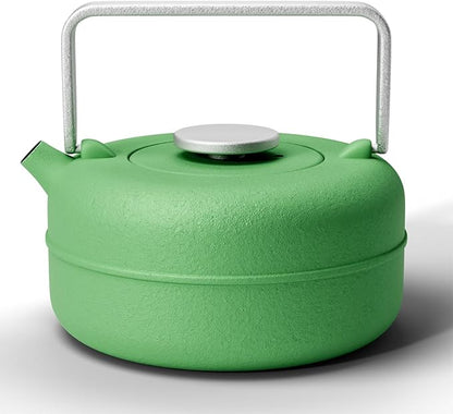 Toptier Teapot with Removable Infuser, Cast Iron Tea Kettle Stovetop Safe, Solid Geometry Cylinder Design Tea Pot Coated with Enameled Interior for 27 Ounce (800 ml), Emerald Green
