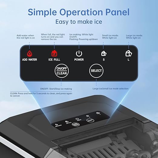 WIE Countertop Ice Maker, 26lbs/24H Portable Ice Machine with Handle,9 Bullet Ice Cubes in 6 Mins,Self-Cleaning Compact Icemaker with Selectable Ice Size for Home Kitchen/RV/Camping/Party, Black