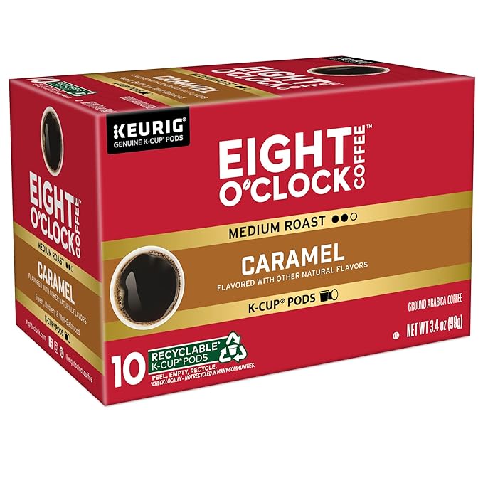 Eight O'Clock Coffee Caramel, Keurig Single-Serve K-Cup Pods, Flavored Coffee, 60 Count (6 Packs of 10)