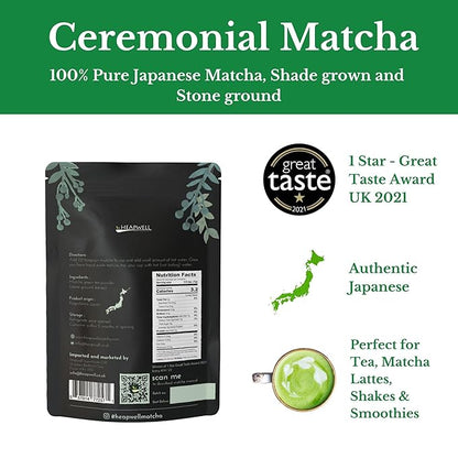 Heapwell Japanese Matcha – Premium & Ceremonial & AAA Grade Matcha Tea | Authentic Japanese Origin (1.05oz (30g), Ceremonial Grade)