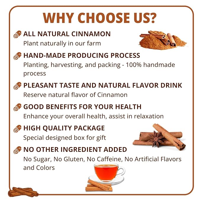 VIDA FARM 125 Cinnamon Tea Bags, 100% Natural Herbal Cinnamon Tea Bags, No Additives, No Caffeine, No Sugar