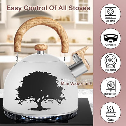 ARC Stainless Steel 2-Quart Whistling Milk White Tea Kettle with Magic Color Changing Design, Stovetop Teapot With Folding Cup & Trivet Mat