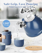 Load image into Gallery viewer, Harriet Tea Kettle Stovetop, 2.5 Quart Whistling Stainless Steel Tea Pot, 3-Layer Base, Unique Ergonomic Handle, Includes Pot Holder &amp; Mat, Electric/Induction/Gas Stovetops Applicable, Blue