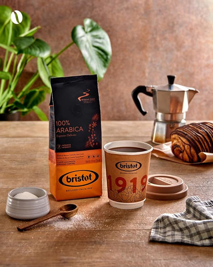 Bristot 100% Arabica Ground Coffee – Italian Espresso Delicato – Medium Roast – Ground Coffee for Moka Pot, French Press & Pour Over – 8.8oz (250g) (Pack of 2)