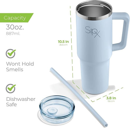 SIPX™ Insulated Tumbler With Lid And Straw, 30oz. Tumbler With Handle Keeps Cold 12 Hours, Water Bottle Thermos With Lid, BPA-Free Reusable Insulated Coffee Tumblers, Travel Mug Great For Beach Party