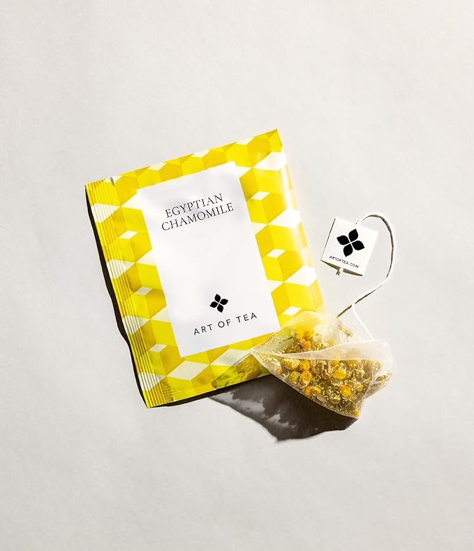 Art of Tea | Organic Egyptian Chamomile Tea Bags - Caffeine Free Herbal Teas | 50 Eco Friendly Pyramid Tea Bag Sachets | Chamomile Tea Organic Naturally Decaf Tea bags