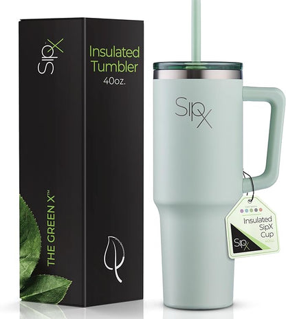 SIPX™ Insulated Tumbler With Lid And Straw, 40oz. Tumbler With Handle Keeps Cold 12 Hours, Water Bottle Thermos With Lid, BPA-Free Reusable Insulated Coffee Tumblers, Travel Mug Great For Beach Party