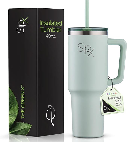SIPX™ Insulated Tumbler With Lid And Straw, 40oz. Tumbler With Handle Keeps Cold 12 Hours, Water Bottle Thermos With Lid, BPA-Free Reusable Insulated Coffee Tumblers, Travel Mug Great For Beach Party