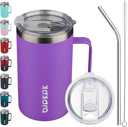 BJPKPK Insulated Coffee Mug with 2 Lids, 25oz Stainless Steel Insulated Tumbler with Handle, Double Wall Vacuum Coffee Cups, BPA Free Travel Mug for Coffee, Tea and Drinks, Purple
