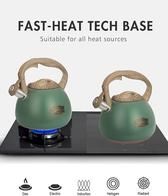 POLIVIAR Tea Kettle, 2.7 Quart Stovetop Tea Kettle, Audible Whistling Teapot, Food Grade Stainless Steel for Anti-Rust, Anti Hot Handle, Suitable for All Heat Sources (JX2022-MN30)
