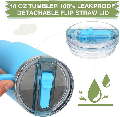 Sursip 40 oz Tumbler with Handle and Flip Straw, 100% Leakproof Lid Insulated Cup Stainless Steel Water Bottle for Cold Drinks Travel Mug, BPA-Free, Dishwasher Safe