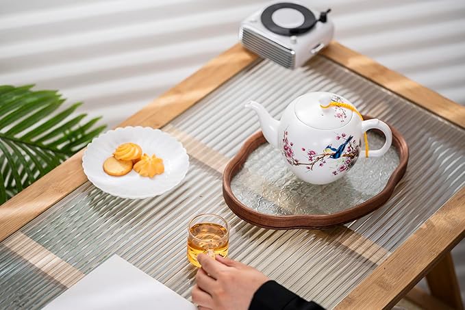 Teapot with Infuser Ceramic Tea Pot with Removable Stainless Steel Fliter for Loose Tea 15.80 OZ/450ml (1-2cups) Teapots for Tea Coffee Milk for Office Home Men Women White(Magpie)