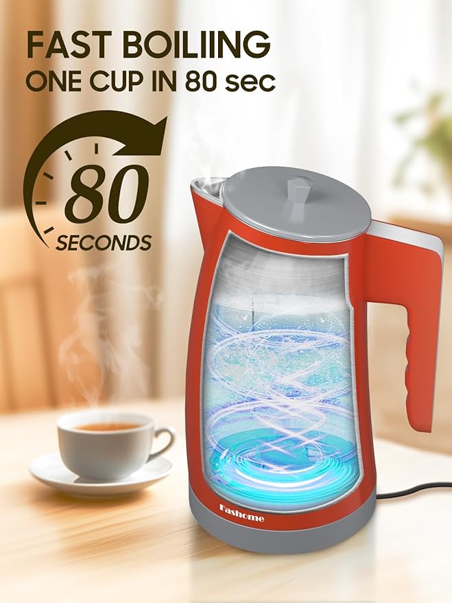 Temperature Control Electric Kettle, 5 Temp Presets, 2H Keep Warm, 1.25L 1200W Fast Boil with LED Display, Cool-Touch Design with Auto Shut-Off, Cordless Design (Orange)