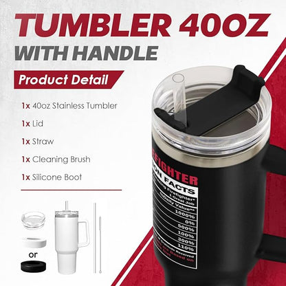 SANDJEST Firefighter Gifts for Men, 40oz Stainless Steel Insulated Coffee Tumbler with Lid & Straw, Travel Mug Cup Gift for Fireman Dad, Christmas Birthday